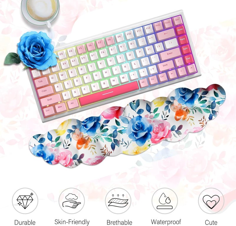 JIKIOU Cloud Wrist Rest Keyboard, Cloud Keyboard Wrist Pad Set with Comfortable Cloth, Cute Arm Rest for Palm Support, PC/Gaming Desk Accessories/Office Setup/Computer Hand Cushion Multicolored Rose - Image 2